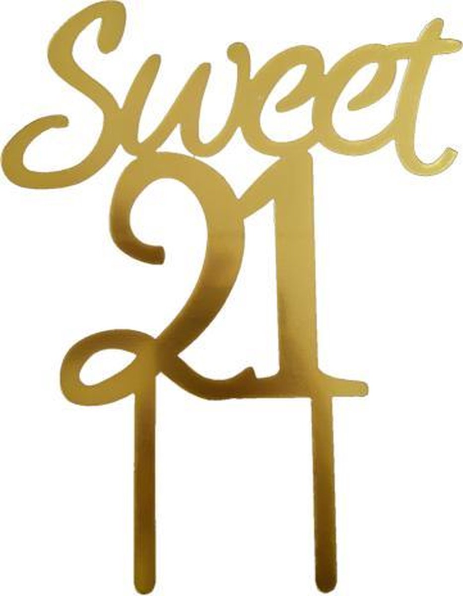 Cake topper sweet 21 goud | kunststof taartdecoratie (Acryl)
